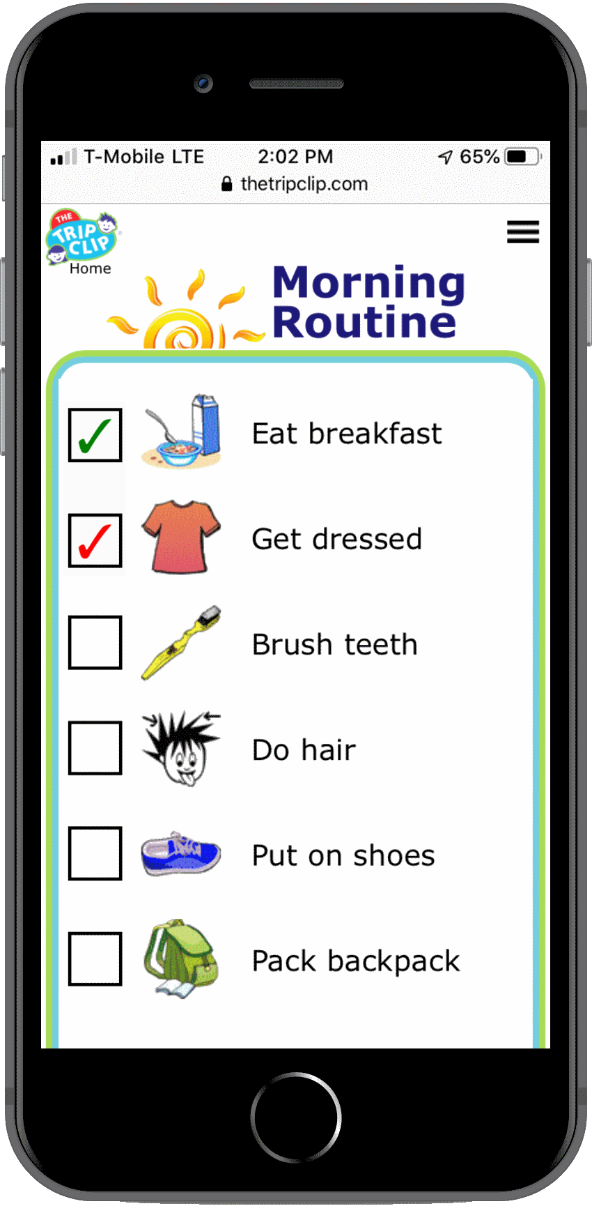 Morning routine picture checklist for kids on an iphone